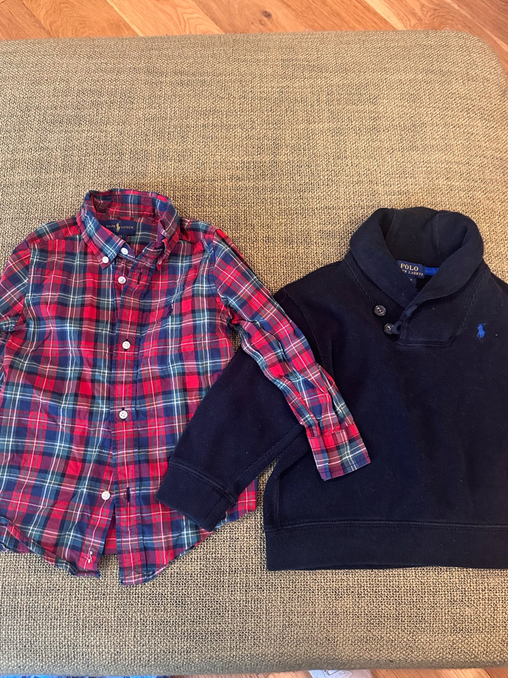 *2 Piece Bundle Polo Ralph Lauren Red Navy Plaid Button Down Shirt Pullover